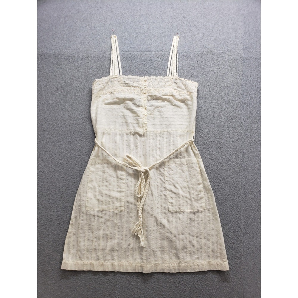 Feather Bone Women Dress‎ XS Cream Square Neck Sleeveless Straps Buttons Summer
